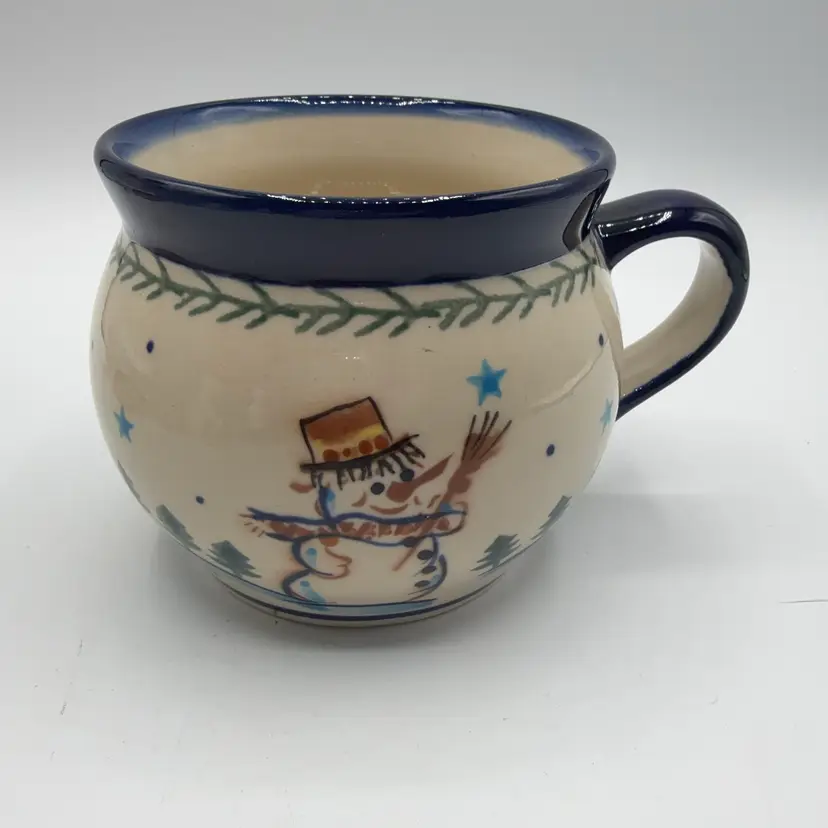 Boleslawiec Hand Made In Poland Snowman Short Mug