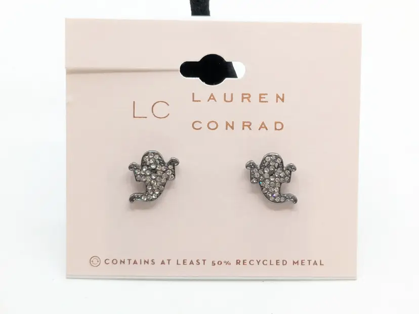 Lauren Conrad Rhinestone Ghost Halloween Earrings Spooky Jewelry NWT