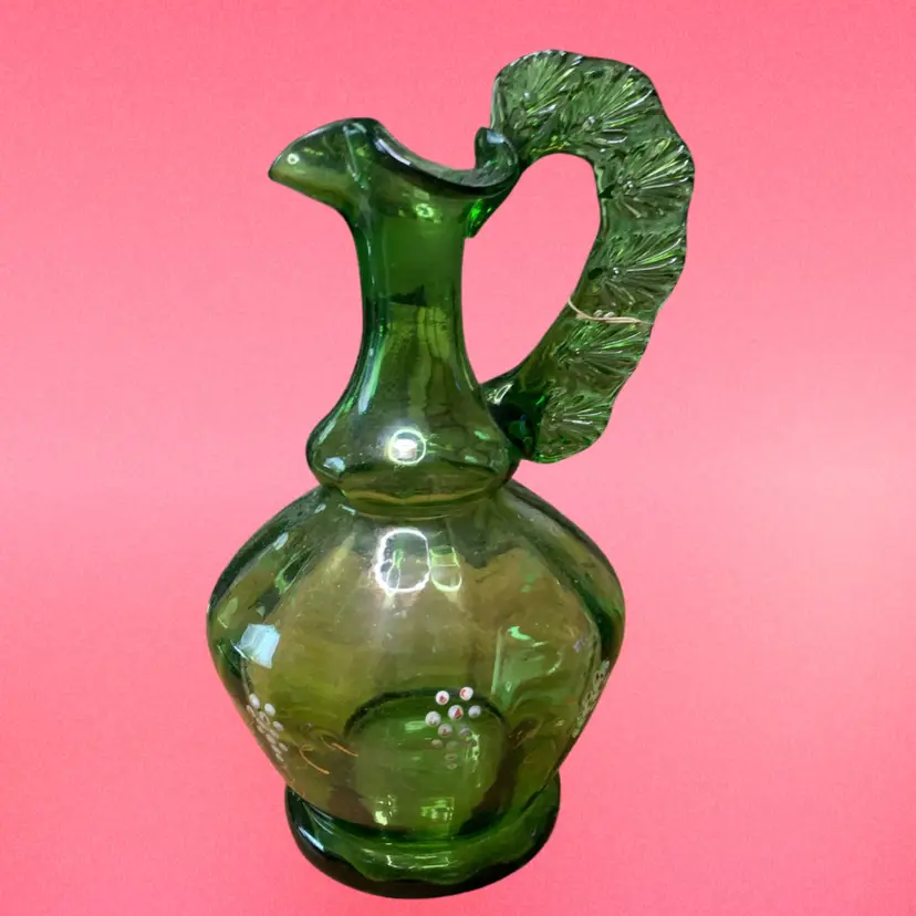 34. Vintage Art Glass Green Cruet Hand Blown