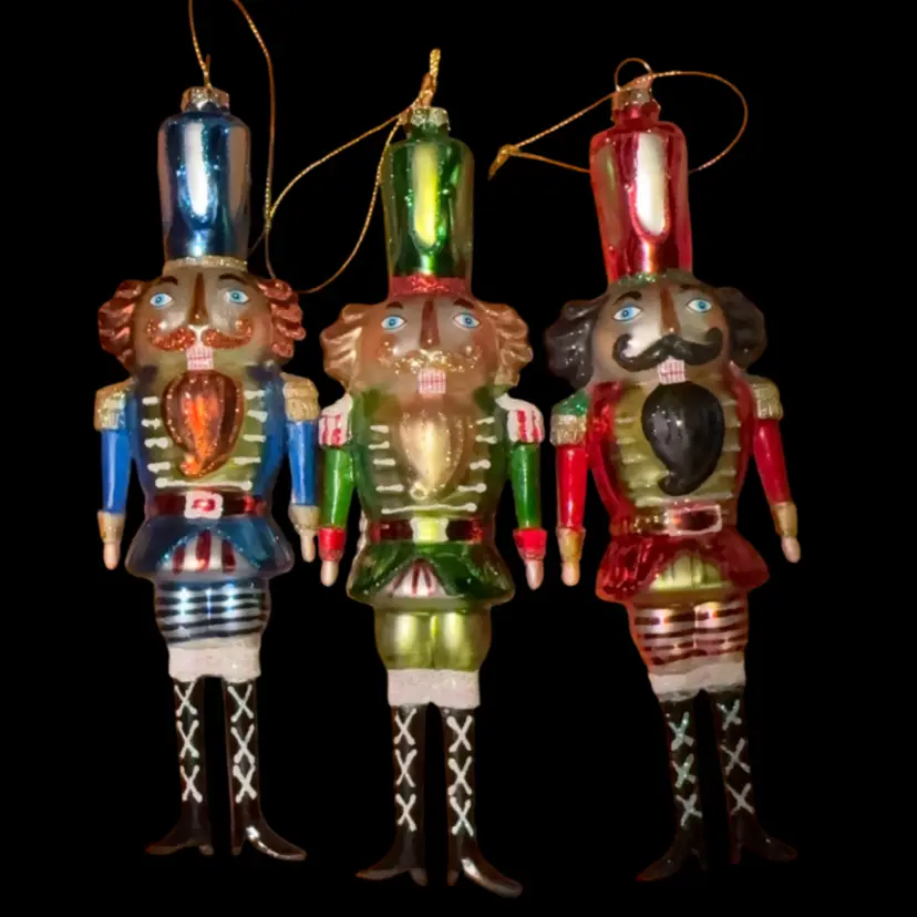 Set Of 3 Robert Stanley Blown Glass Nutcracker Ornaments 2019 8.5”