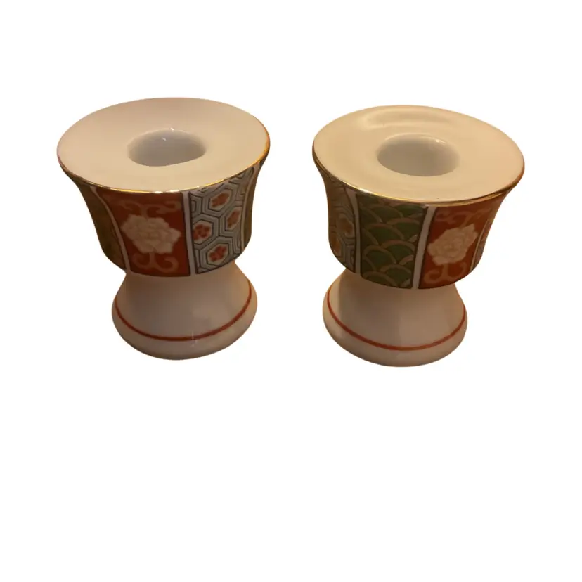 🎉Set Of 2 Single Light Candlesticks Candleholders Imari Fan by ARITA Japan