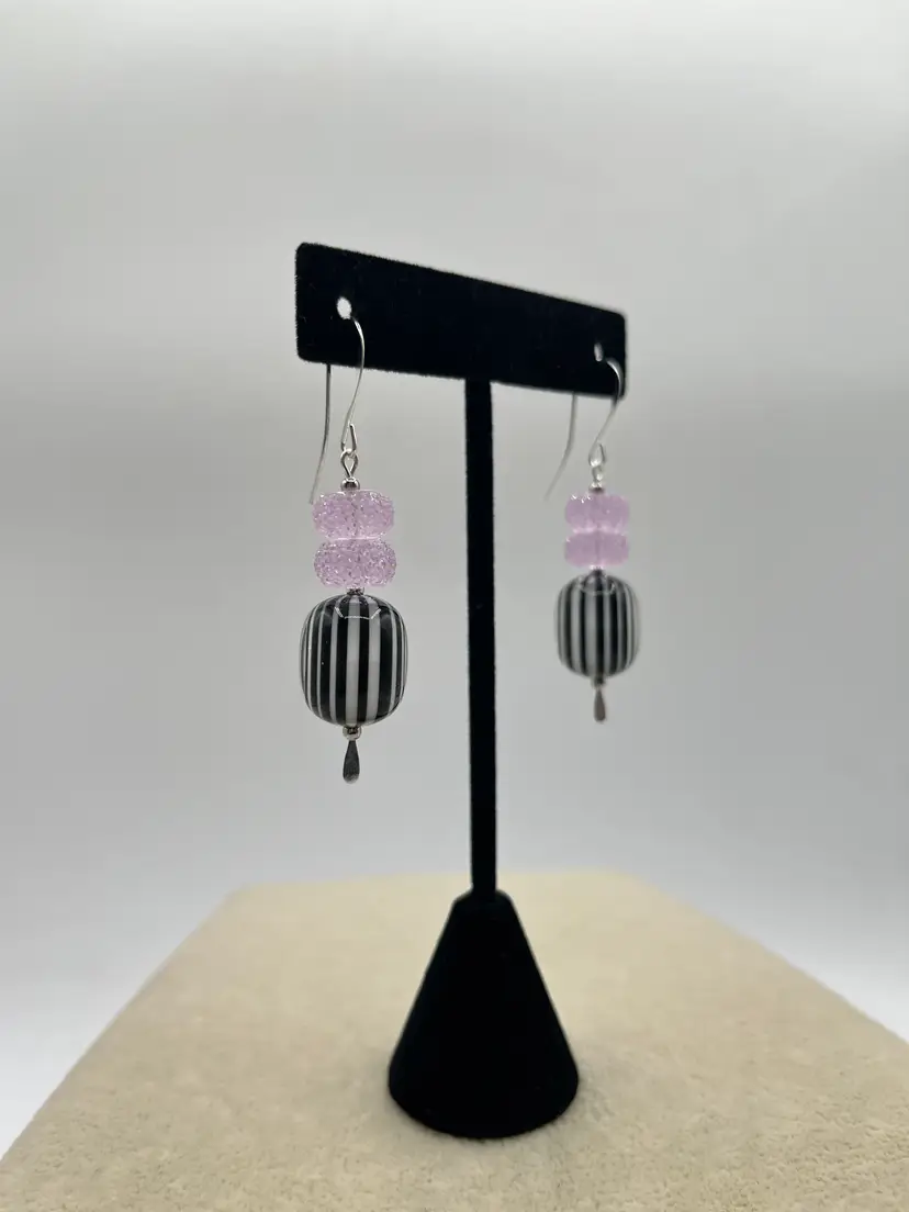#145 "Candy Stripes" Series - Handmade by Me -- Upcycled Vintage Earrings