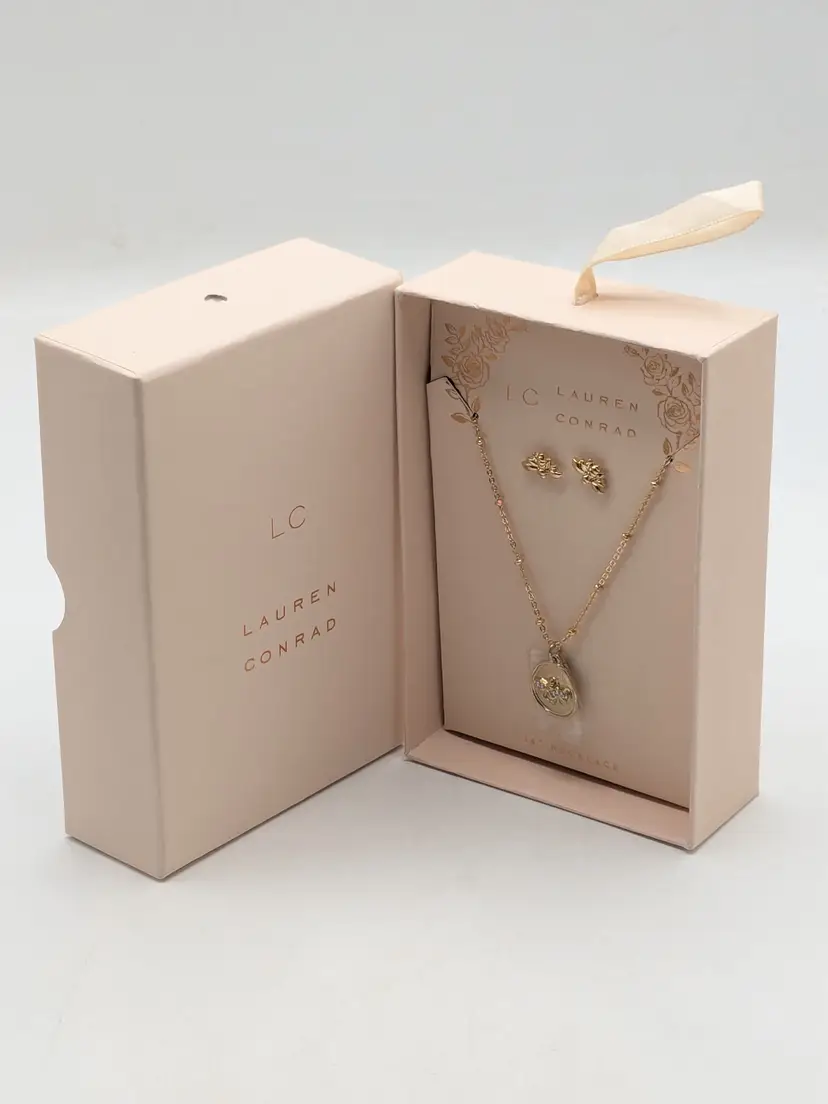 Lauren Conrad Gold Tone Bee Necklace and Earring Set NIB