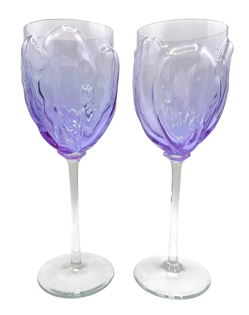 Set of 2 Block Crystal Ivima Water Goblets Glass Purple Neodymium Alexandrite 9”