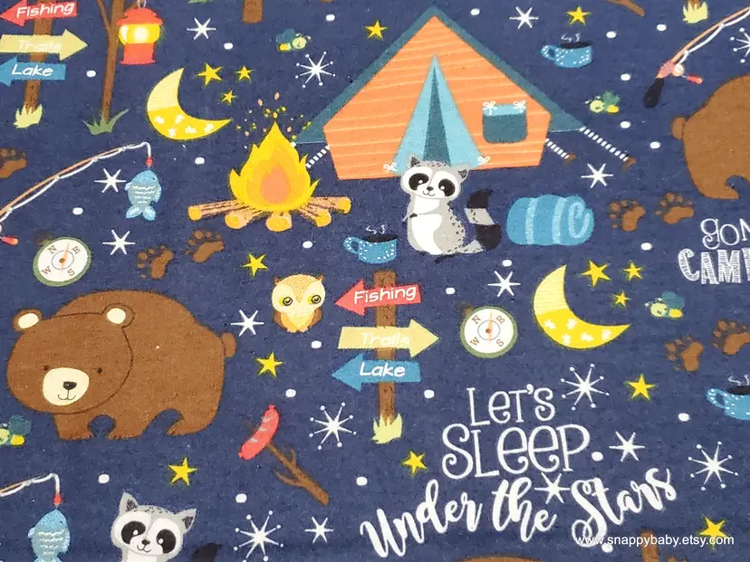 Gone Camping Bear Flannel Fabric Remnant - 100% Cotton - Choose Size - Soft Craft & Quilting Fabric