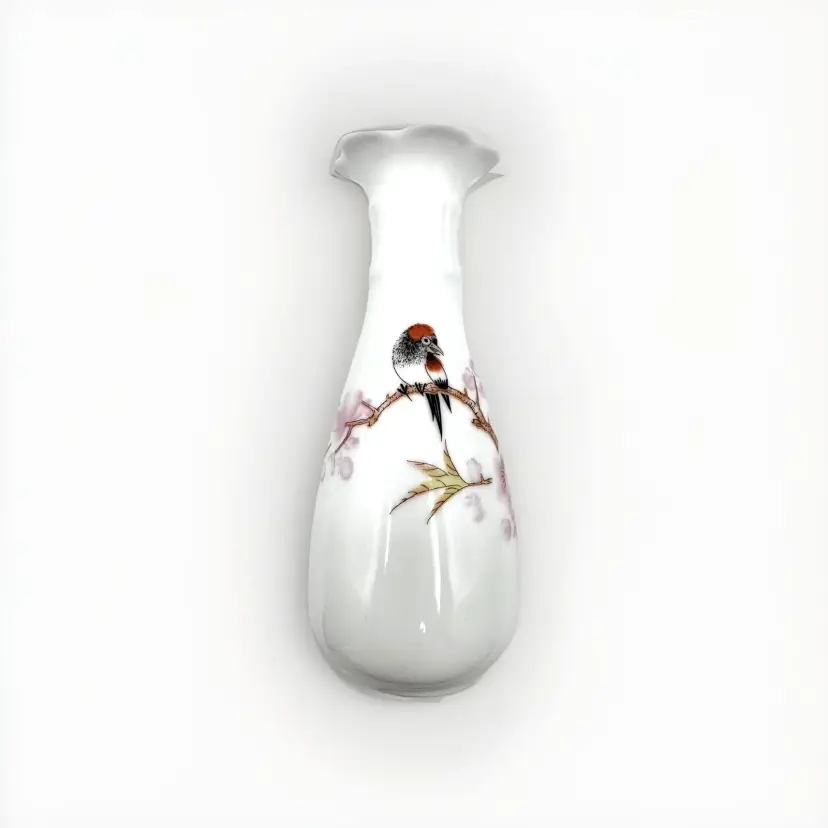 Chinese White Porcelain Bud Vase Bird Cherry Blossom Qianlong Nian Reproduction
