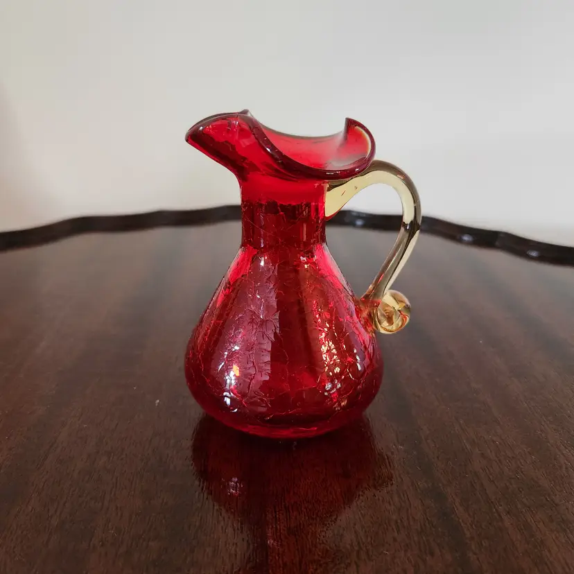 Amberina Crackle Pitcher GLOWER 4"tall
