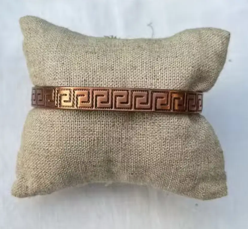 Copper Greek Key Adjustable Bangle Cuff with Magnetic Inserts