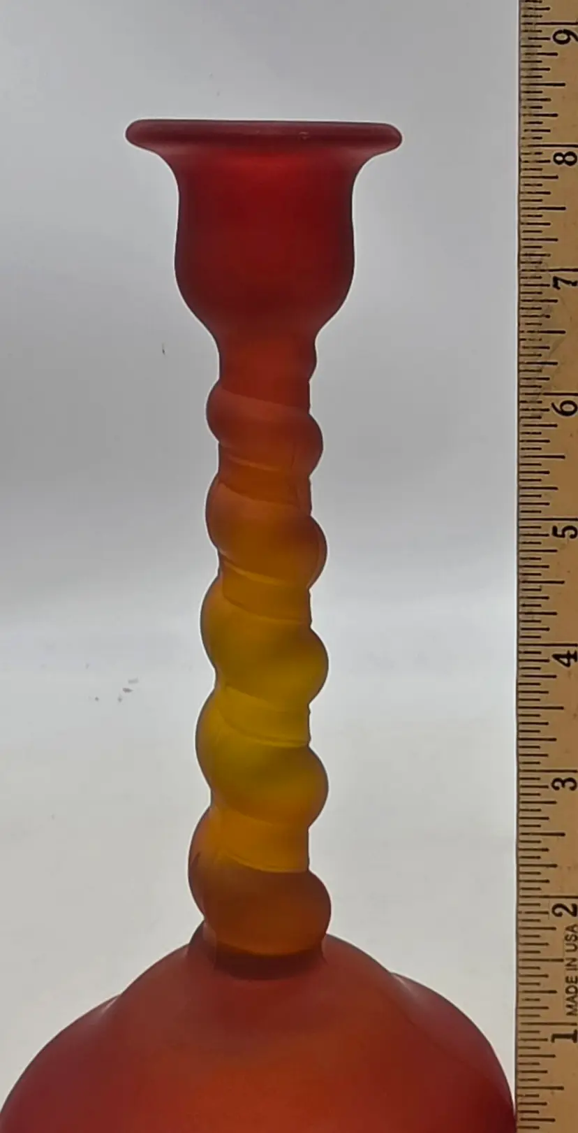 PAIR TIFFIN SATIN AMBERINA TWIST CANDLESTICKS TAPER 8 1/2" TALL
