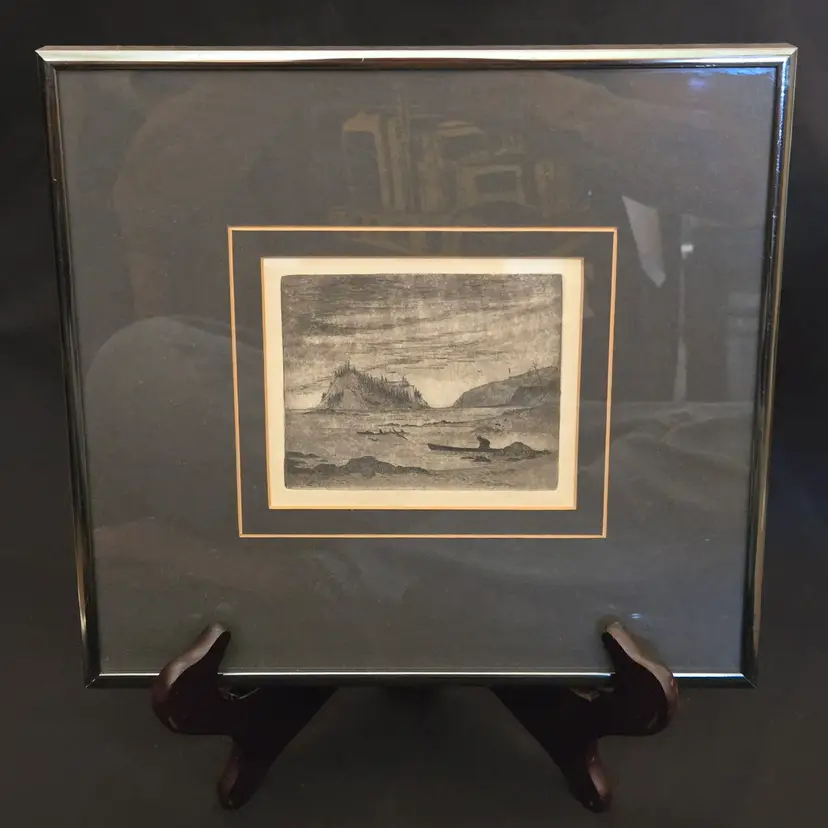 Studio Art Carolyn Millard BEACH Signed (2 times) & Titled Etching Art Framed with issues