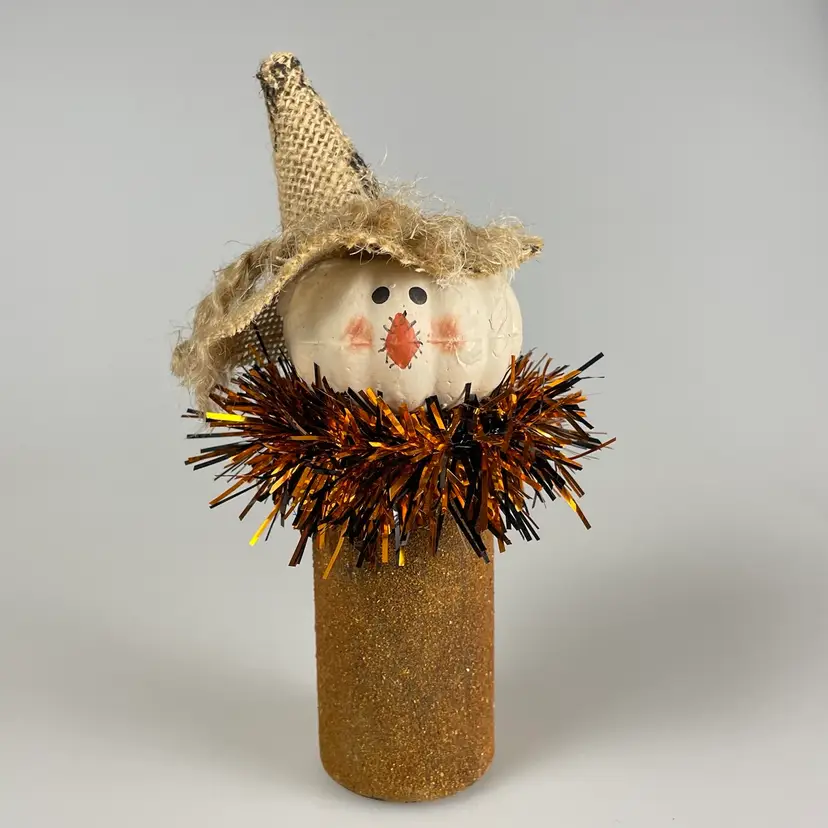 Pumpkin Scarecrow on Brown Glitter Bottle Fall Decor 6.75”