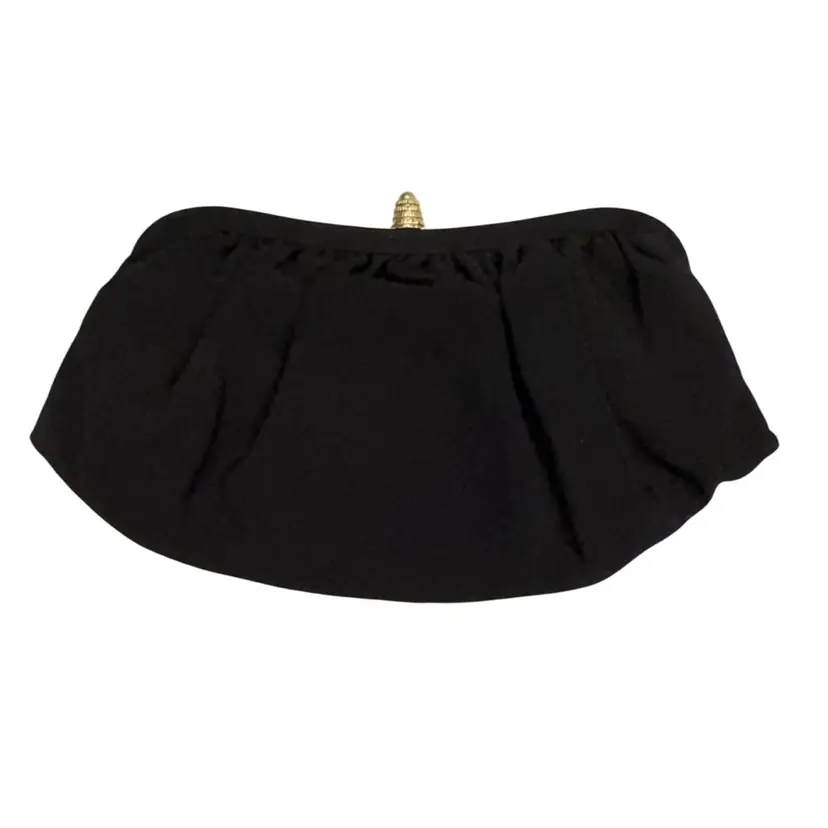 Vintage Mid-Century JR USA Black Fabric Ruched Frame Clutch Purse
