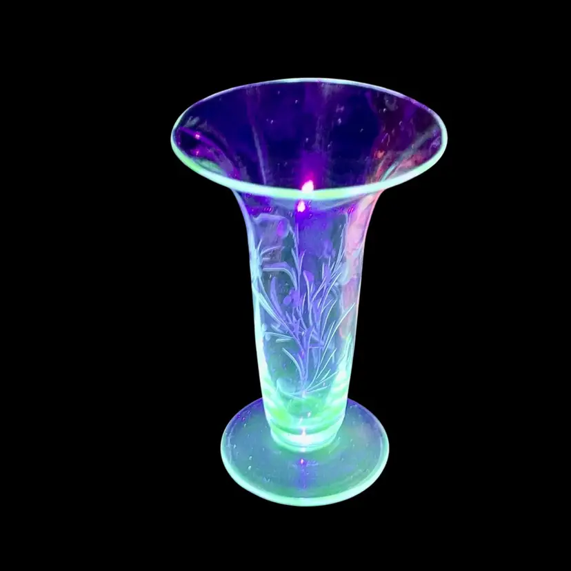 Vintage UV Vase Blown Glass Cut & Engraved Pattern