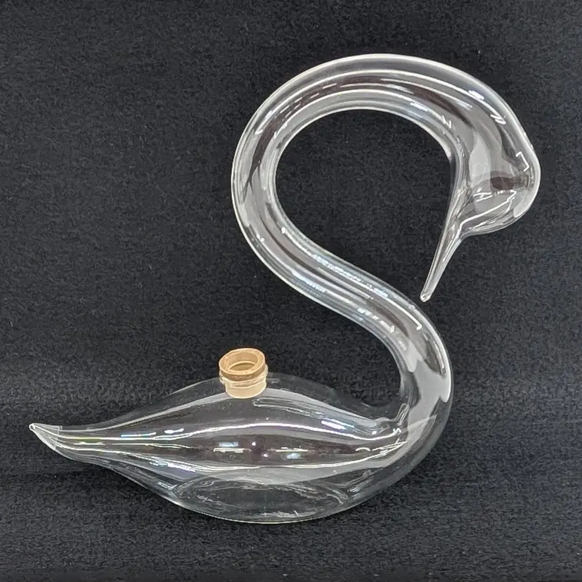Vintage Hand Blown Clear Glass Swan Bud Propagation Vase Hollow Thin Delicate 6"