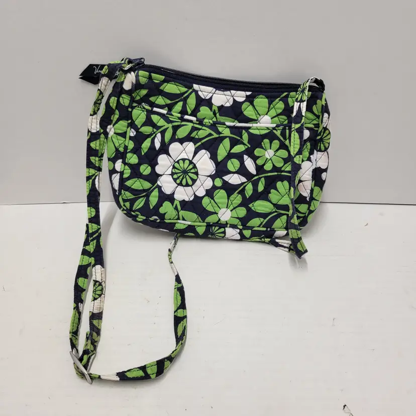 Vera Bradley Crossbody Bag Night and Day Floral Quilted Cotton Navy Green White