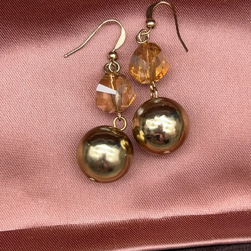 #01 Adored’s Designs Repurposed Vintage Gold Tone Crystal Ball Drop Earrings