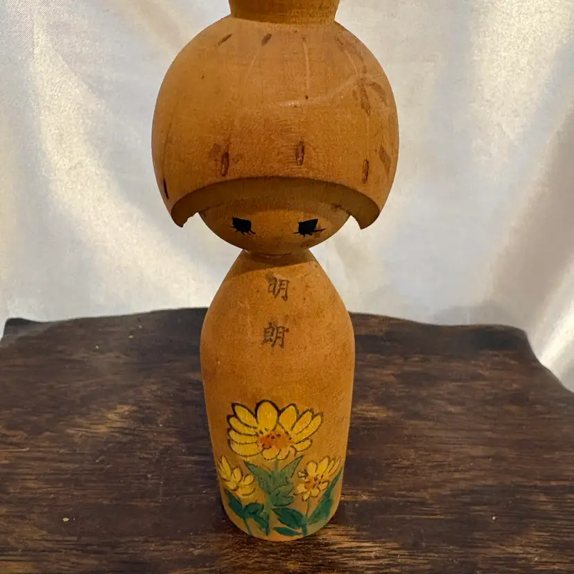 Vintage Small Sunflower hand painted kokeshi doll