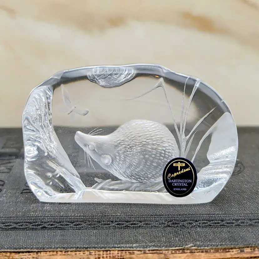 Dartington Crystal Baby Hedgehog Paperweight Capredoni Engraved w/ Original Box