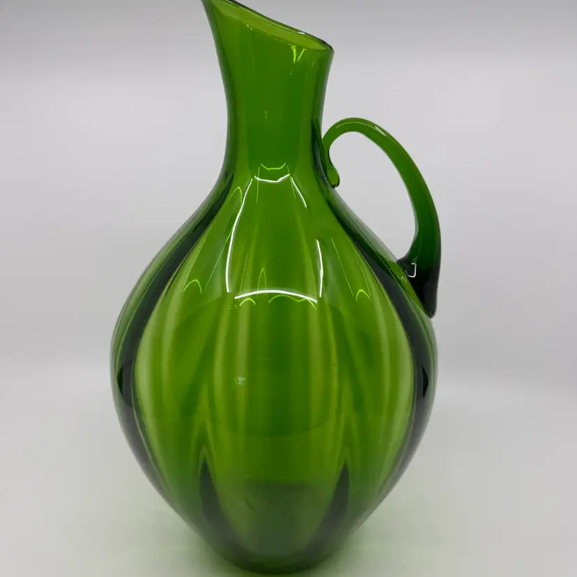 Vintage BLENKO 13.25” Emerald Green Ribbed OPTIC PITCHER Winslow Anderson