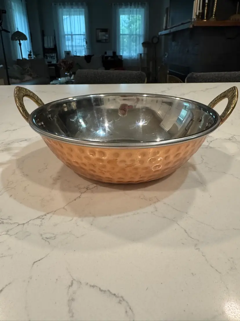🪹Stainless Steel Lined Copper Bowl With Brass Handles