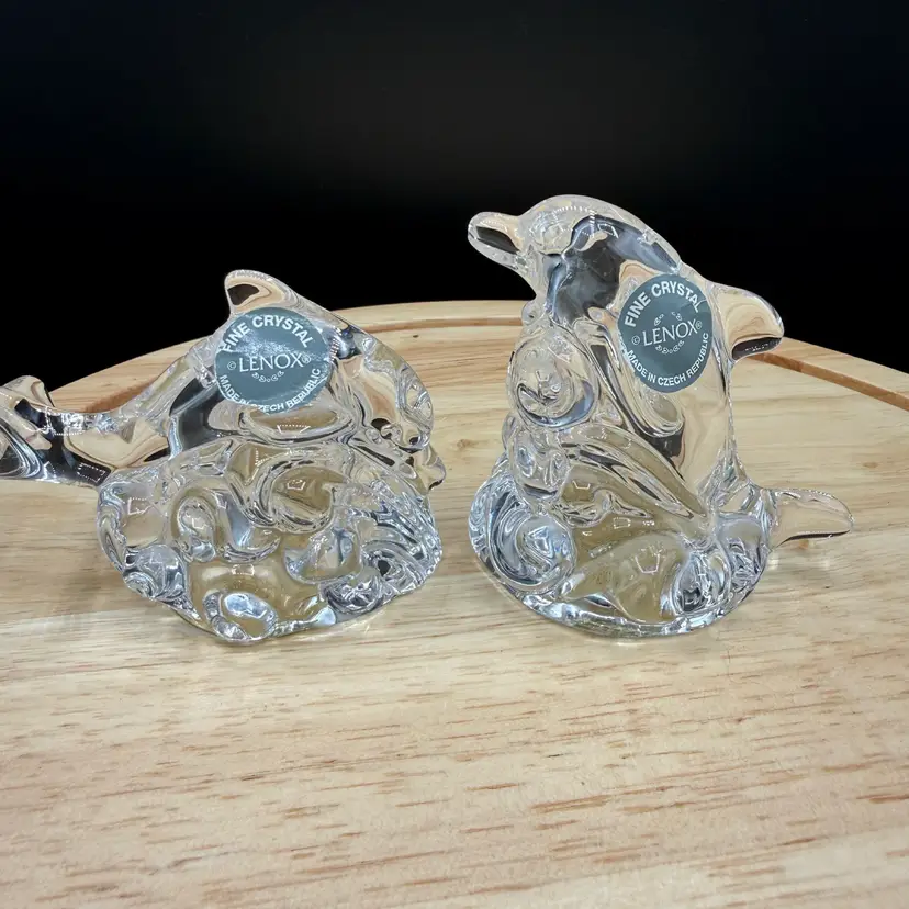 🐞Vtg Lenox Dolphin Shakers Fine Lead Crystal Pair Czech Republic. 3x3.5”