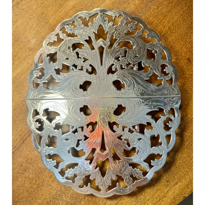 😻 Hunt Silver Plate Expandable Trivet – Ornate Floral Patina 10”