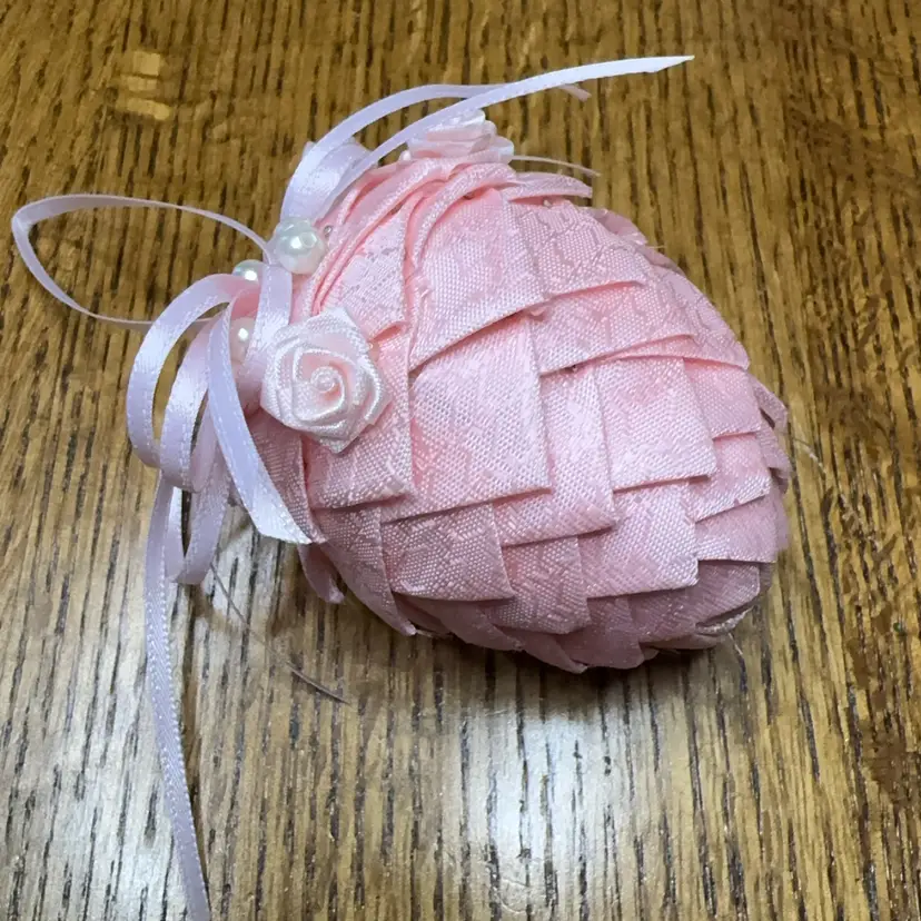 Layered 3” Pink Pine Cone w/String For Displaying Or Take Apart For Pattern - Beautiful with Pearl And Rosette Accents