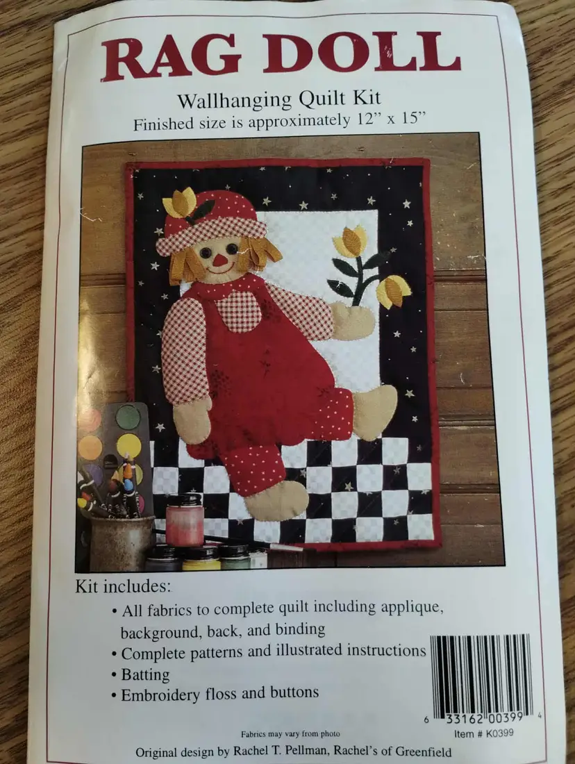 Rag Doll Wall Hanging Quilt Kit, 12 x 15-Inches, with Appliques, Fabric, Backing, Pattern