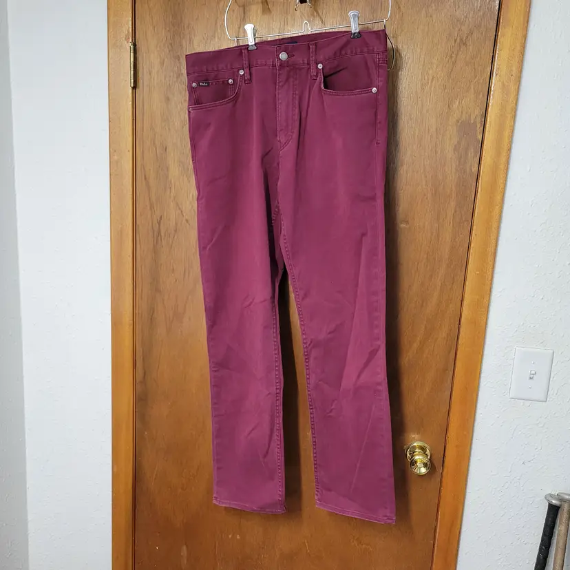 Polo Ralph Lauren Mens 34x34 Burgundy Maroon Stretch Cotton Twill 5-Pocket Pants
