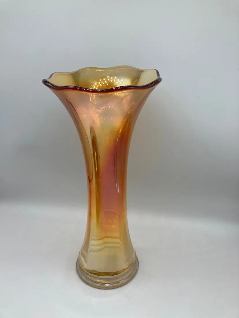 ANTIQUE IMPERIAL SMOOTH PANELS CARNIVAL GLASS VASE 11" TALL NICE COLOR