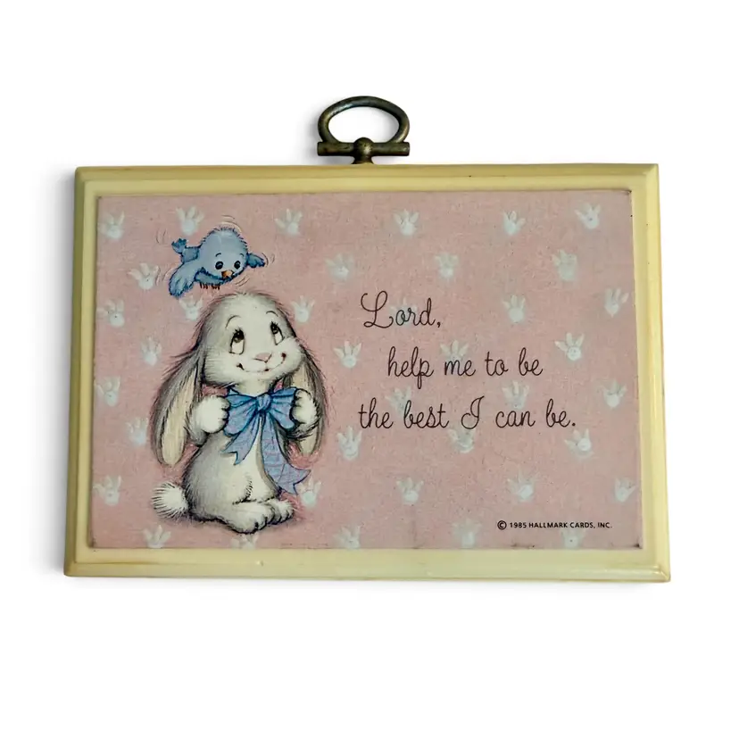 Vintage Small 1985 Hallmark Plaque Bunny and Bluebird Religious Prayer
