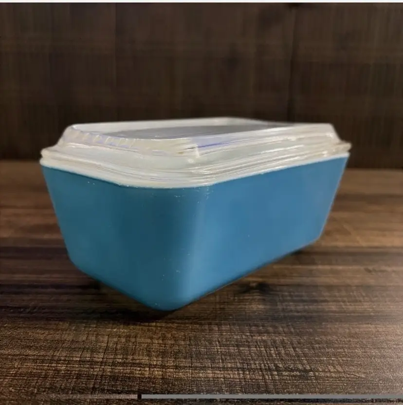 Vintage PYREX Primary Blue 502 Refrigerator Dish w/ Clear Glass Lid USA