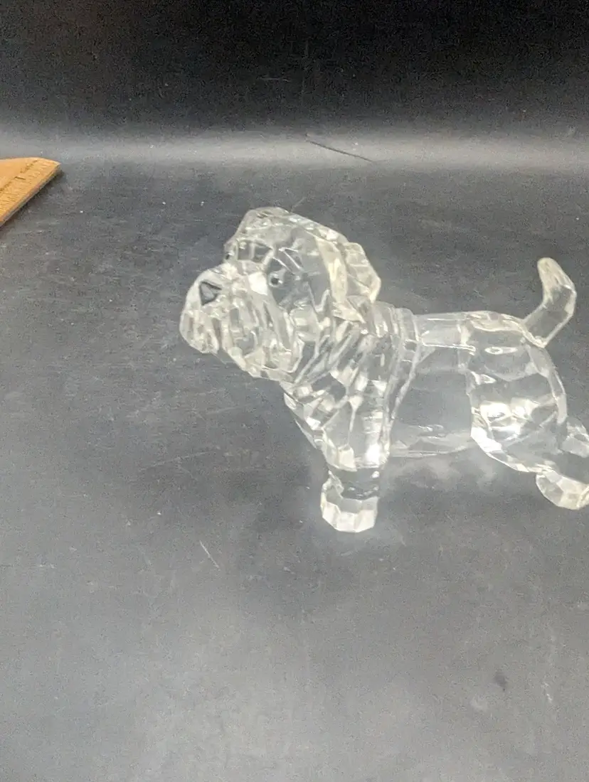 Vintage English Bulldog Mini Puppy Figurine Crystal Cut Acrylic Clear 3" L