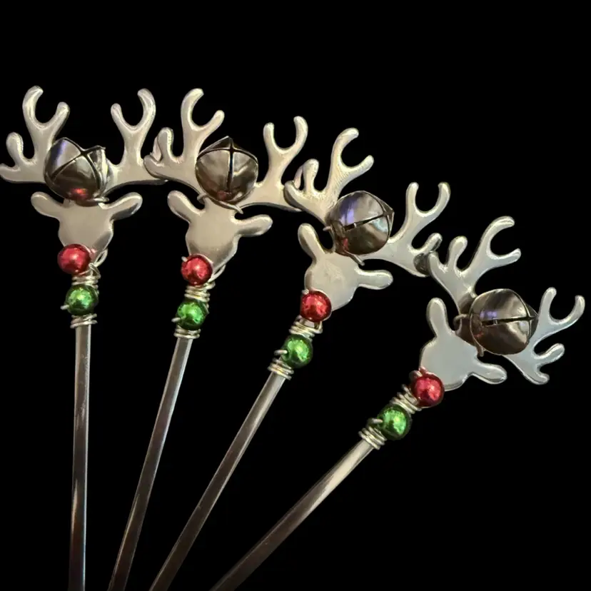 Rudolph The Red Nose Reindeer  Hand Decorated SILVER Teaspoons Set Of 4