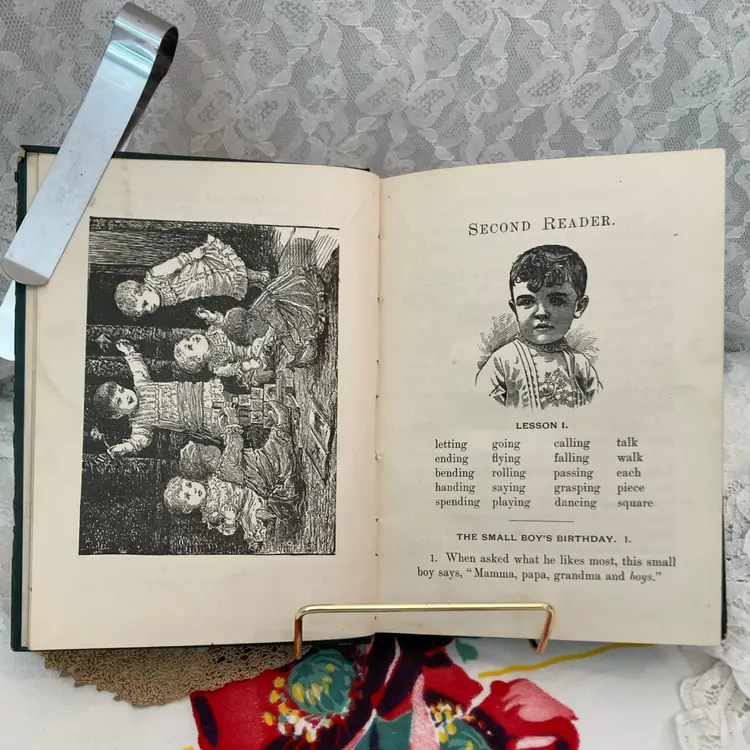 1887 Pollard’s Synthetic Second Reader — Charming Antique Schoolbook for Journals & Display