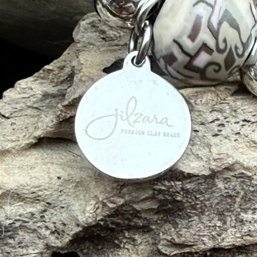 Jilzara Premium Clay Beads Neutral Patterned Stretch Bracelet