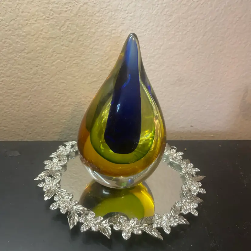In Style of Murano Art Glass Striking Sommerso 6” Paperweight Made In Italy