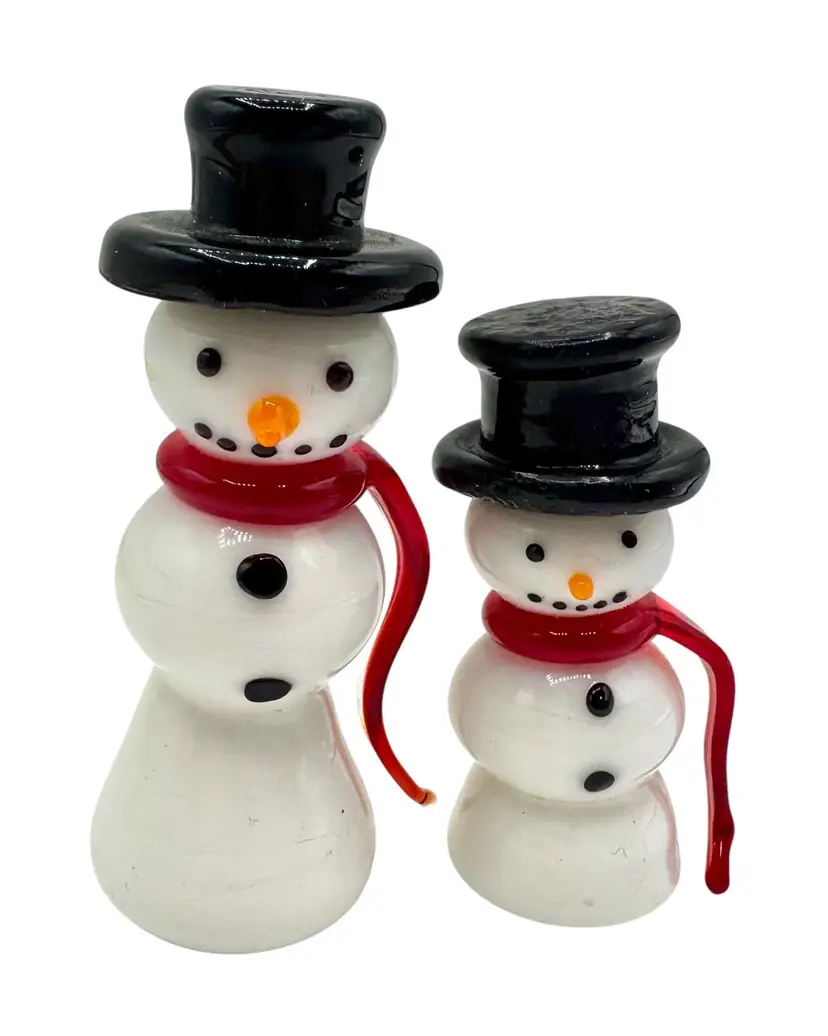 Set of 2 LS Arts Venezia Art Glass Snowmen Snowman Figurine Christmas Winter