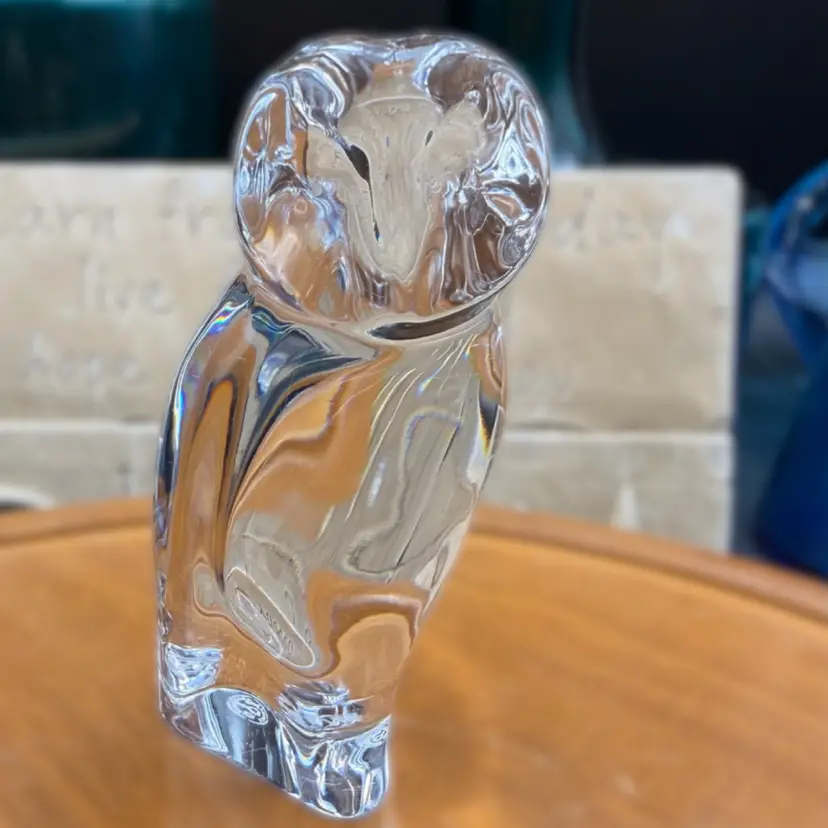 Baccarat Clear Glass Owl Paperweight