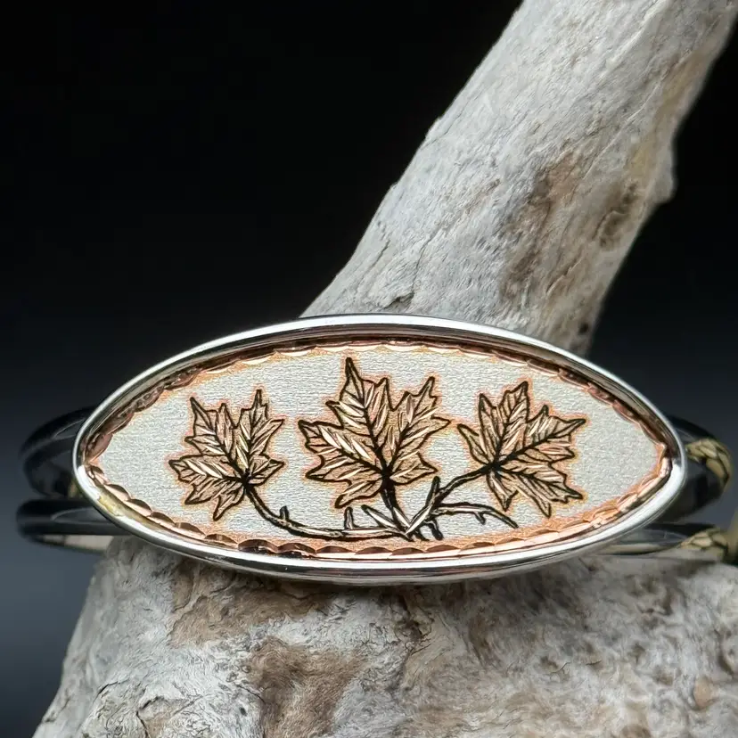 Front Line Jewelry Maple Leaf Copper Art Adjustable Cuff Bracelet