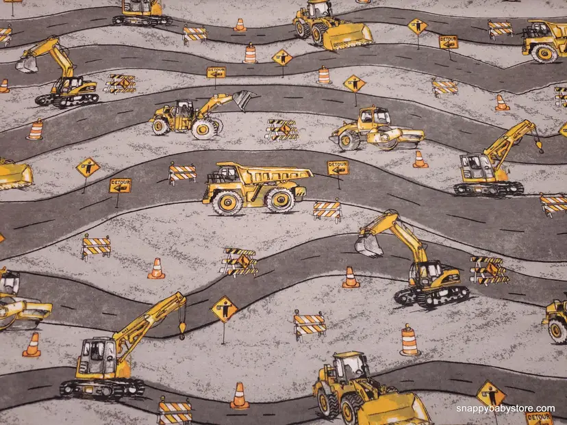 Windy Road Construction Flannel Fabric Remnant - 100% Cotton - Choose Size - Soft Craft & Quilting Fabric