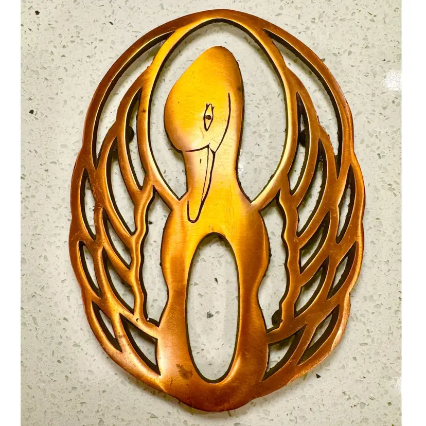😻 8” Vintage 1982 Swan or Wall Hanging made by Marble Design Co. Copper-plated cast iron