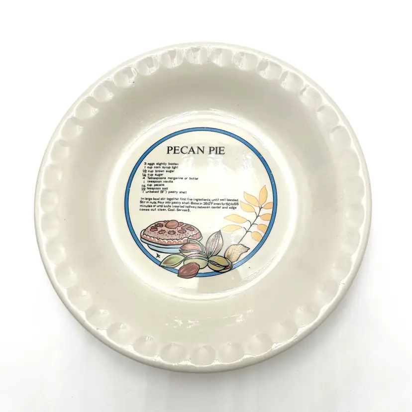 Recipe Pie Plate Dish Ceramic Pecan Pie 10” D