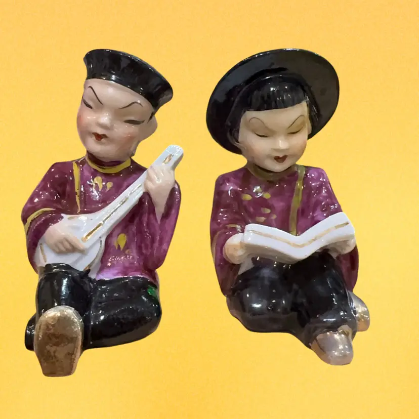 Mid-Century 4” Hand Painted Asian Statue Pair
