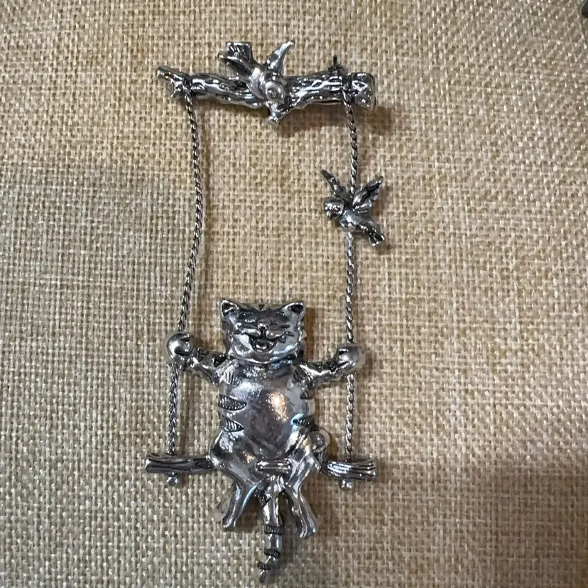 Cat On A Swing Brooch