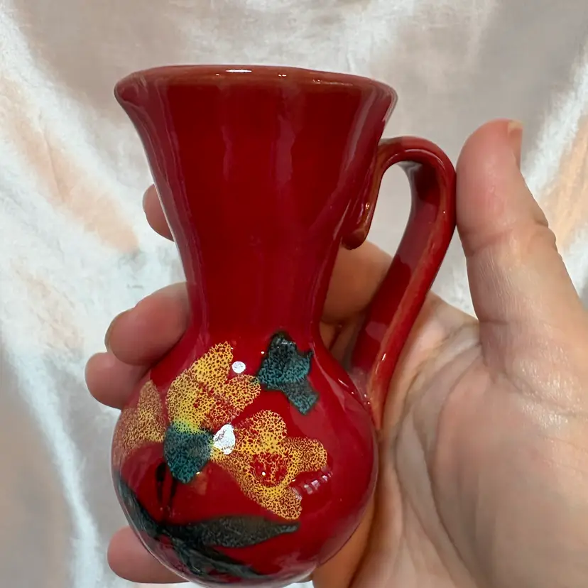 Hand Painted Terra cotta pottery pitcher vase small Made Italy Marked