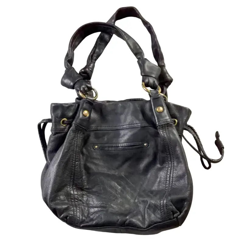 Vintage B Makowsky Black Leather Bag with Green Satin Lining 13” x 3.5” x 10”