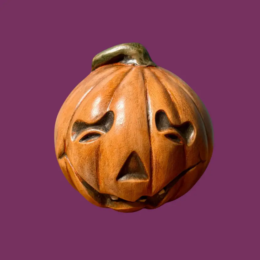 4” Vintage Hobbyist Ceramic Pumpkin Jack-o-Lantern Figurine, Halloween