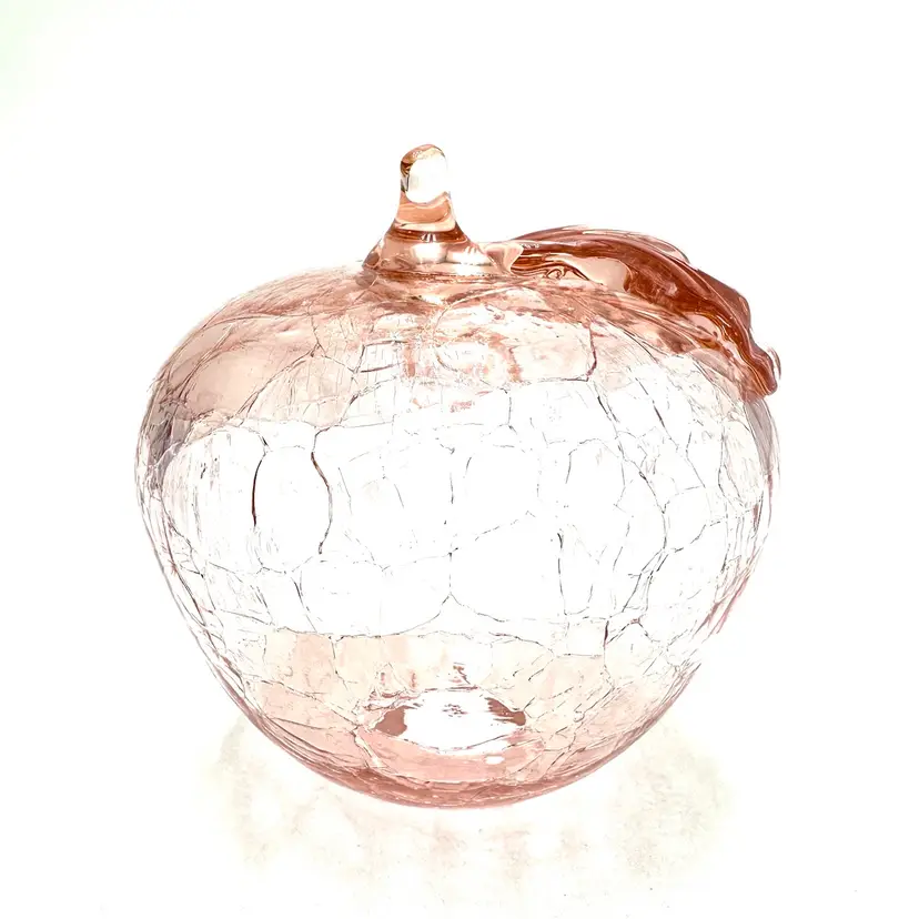 Pink Crackle Glass Apple Unbranded Hollow Hole In Bottom 4” X 4”