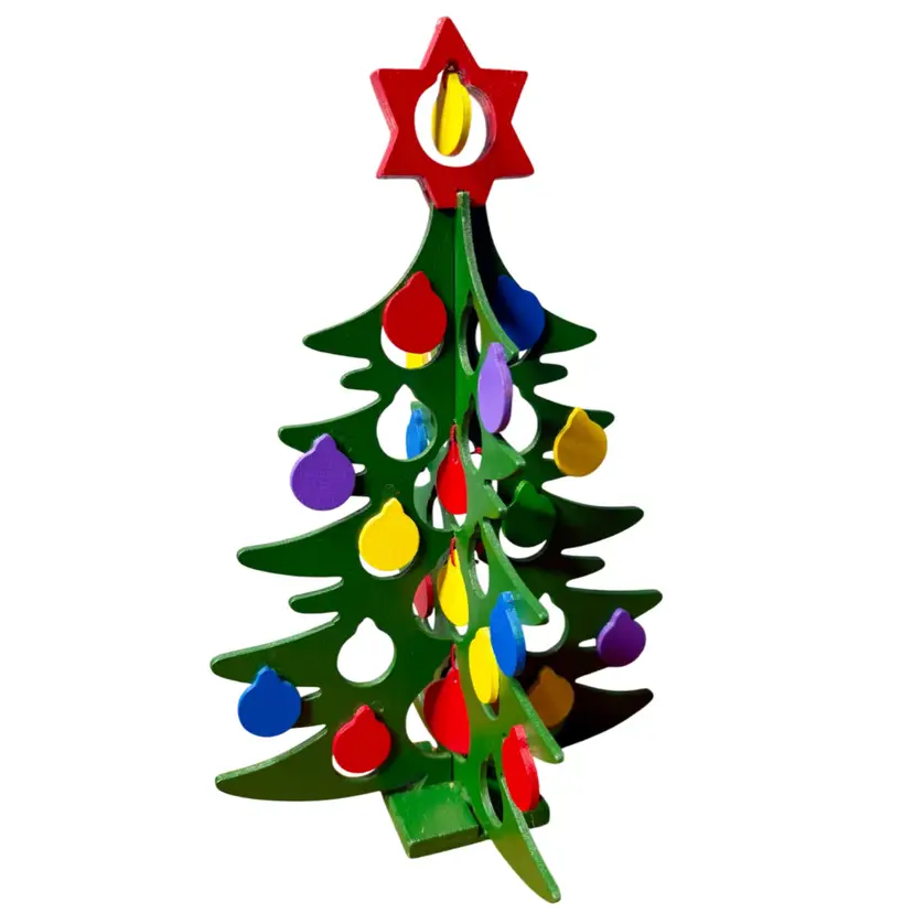 Vintage DEPT 56 Wooden Cut Out Ball Tree w/ Box, Christmas Holiday
